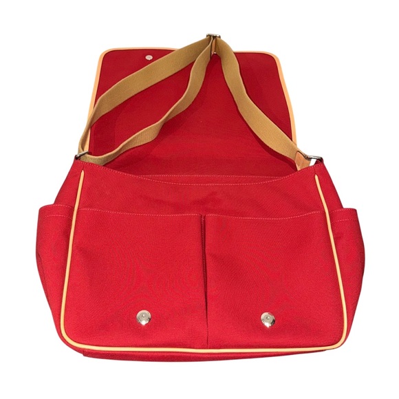 Coach Women’s Red Canvas and Tan Leather Diaper Shoulder Bag 25-6437 - Picture 3 of 10